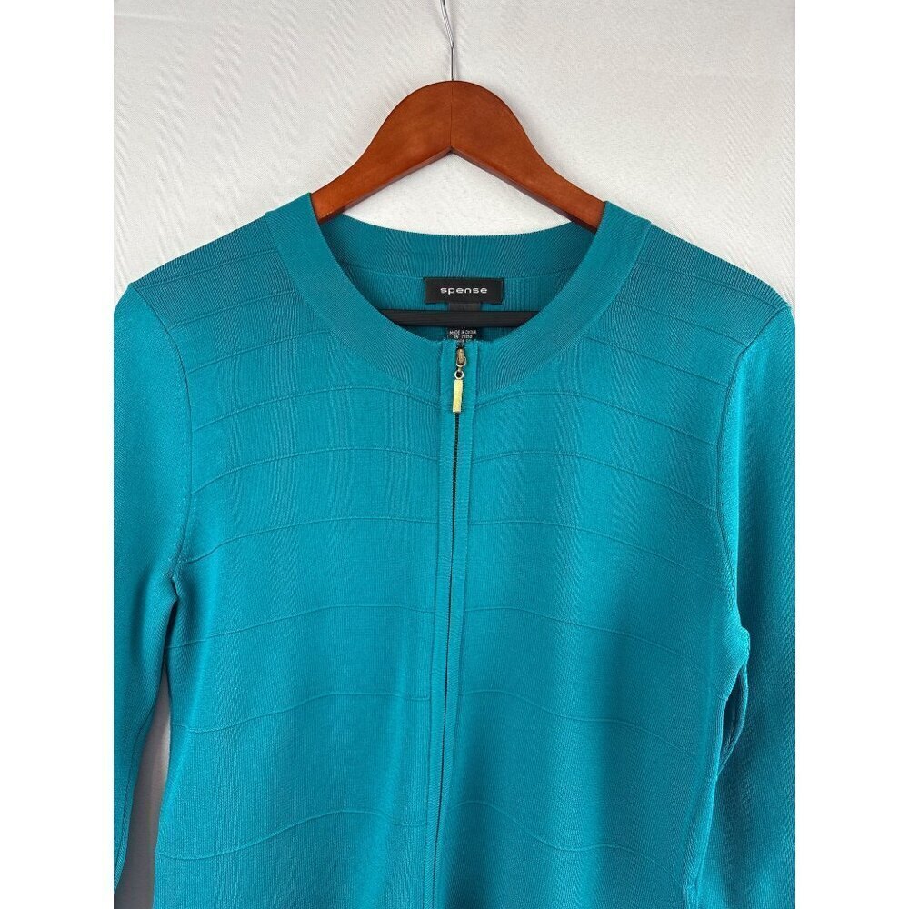 Spense Size Medium Teal Zip-Up Sweater Shirt
